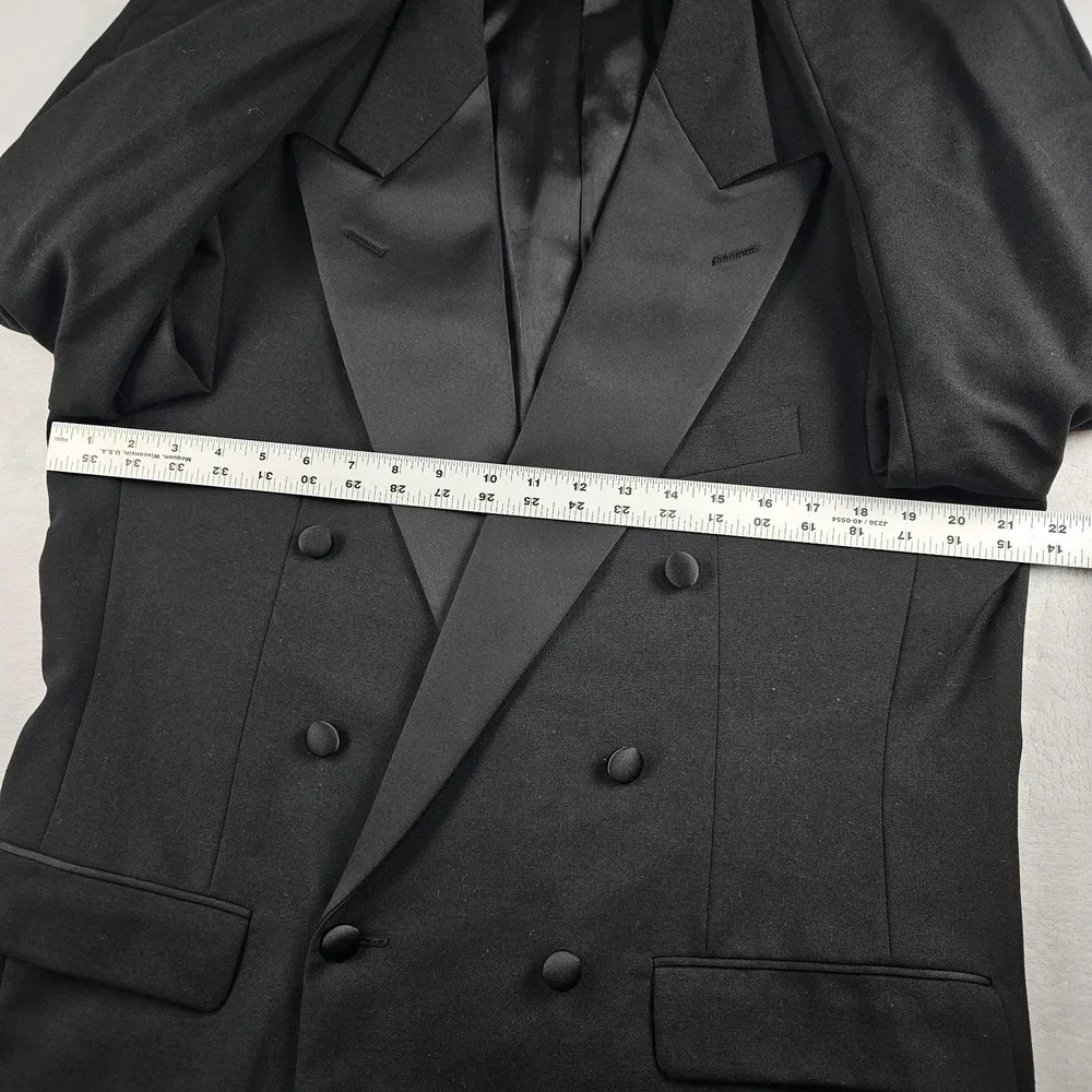 Vtg Nordstrom Tuxedo Suit Double Breasted 41R Pants 34x33 Satin Stripe USA Wool